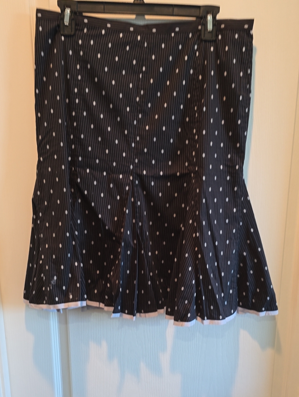BCBGMaxAzria Black Polka Dot Flared Skater Skirt with White Hem